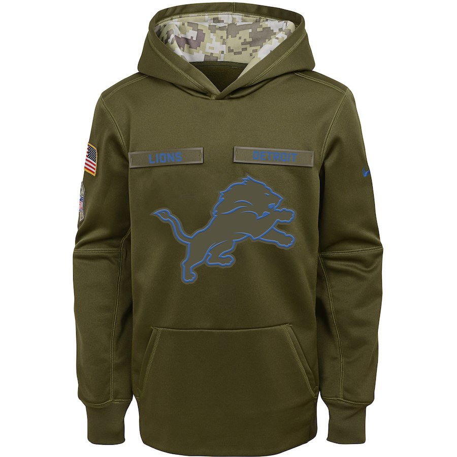 Youth Detroit Lions Olive Salute To Service Pullover Performance NFL Hoodie - Zenithce