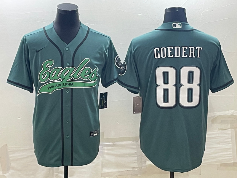 Philadelphia Eagles #88 Dallas Goedert Green With Patch Cool Base Stitched Baseball Jersey - Zenithce