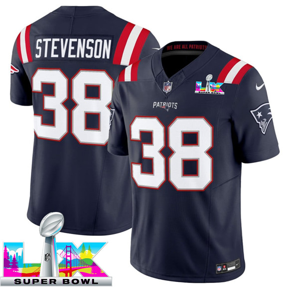 New England Patriots #38 Rhamondre Stevenson Navy 2025 F.U.S.E. Super Bowl LX Patch Vapor Limited Stitched Jersey - Zenithce