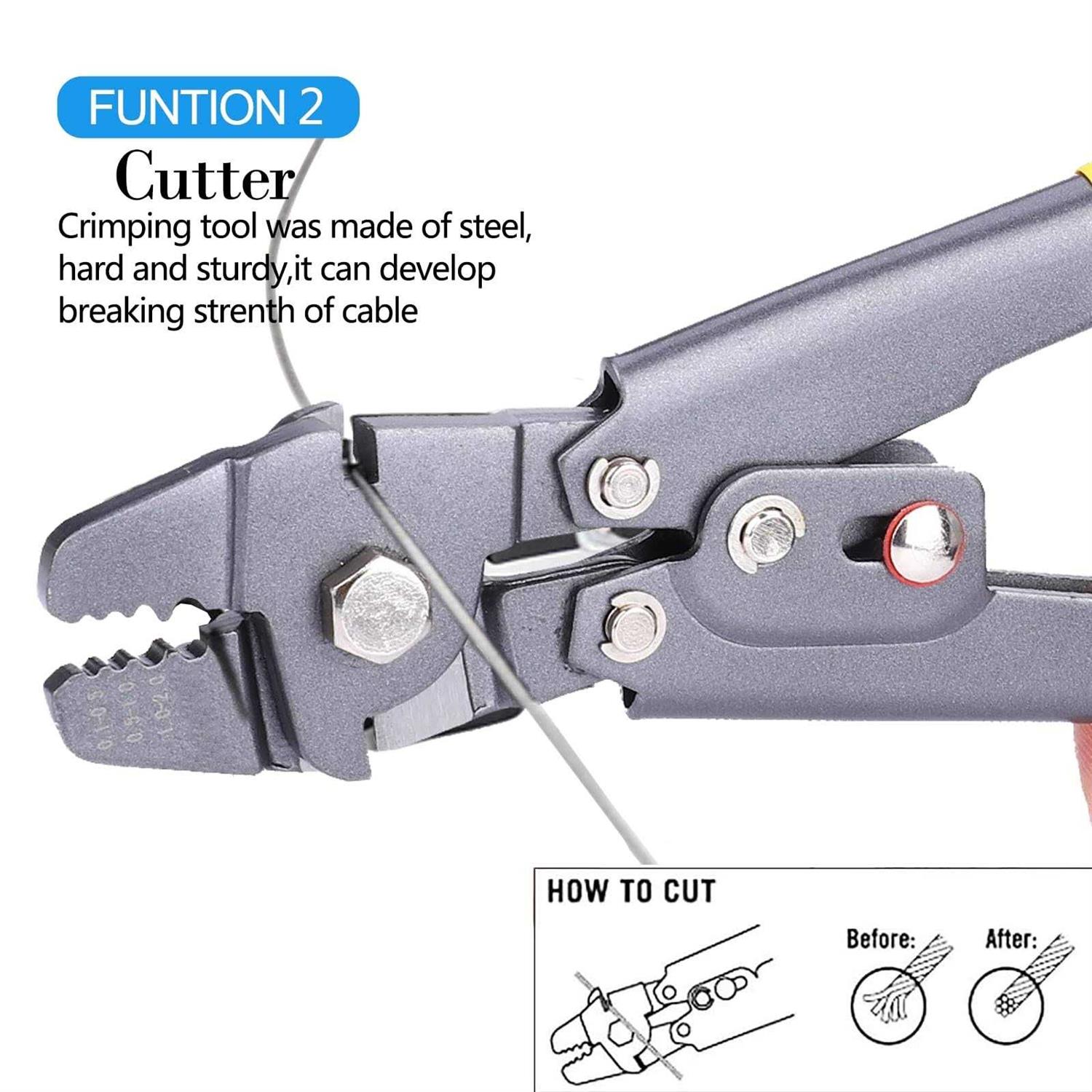 Wire Rope Crimping Tool Kit with 1/16-304 Stainless Steel Cable 165 ft - Zenithce