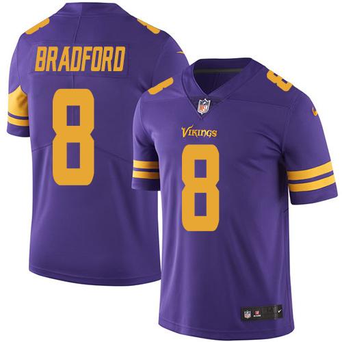 Vikings #8 Sam Bradford Purple Stitched Limited Rush Nike Jersey - Zenithce