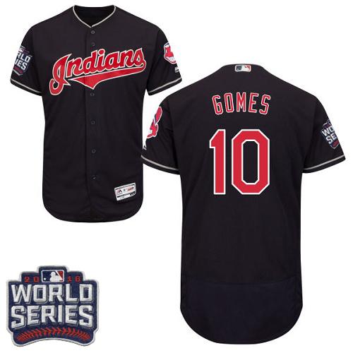 Indians #10 Yan Gomes Navy Blue Flexbase Authentic Collection 2016 World Series Bound Stitched Jersey - Zenithce