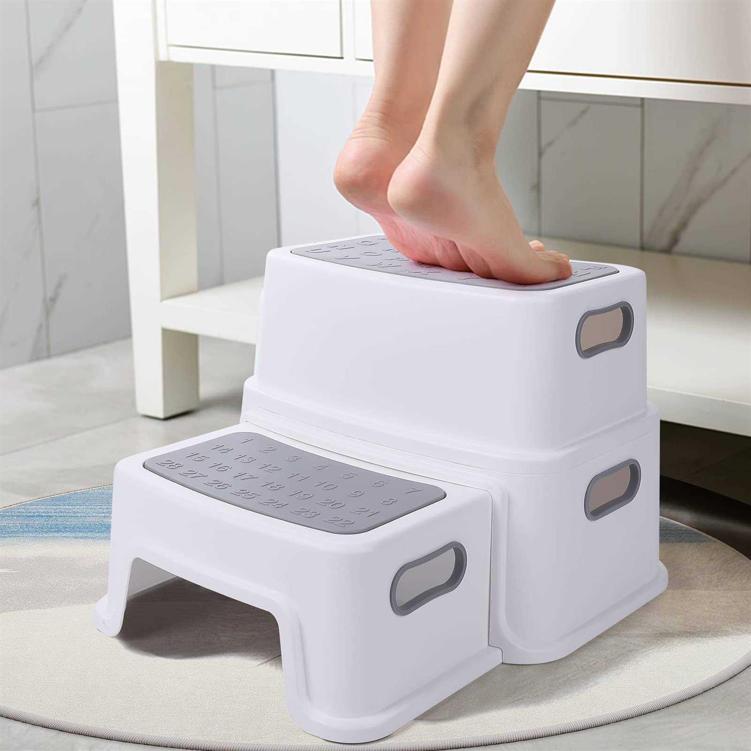 Two Step Stool for Kids with 2 PCS Faucet Extender, Babevy Toddler Step Stool for Potty Training, with Numbers/ABC and Handles - Zenithce