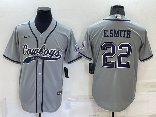Dallas Cowboys #22 Emmitt Smith Gray Cool Base Stitched Baseball Jersey - Zenithce