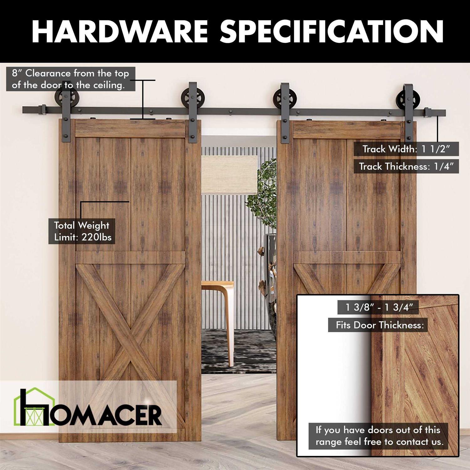 Homacer Single Sliding Barn Door Hardware Kit Track - Zenithce