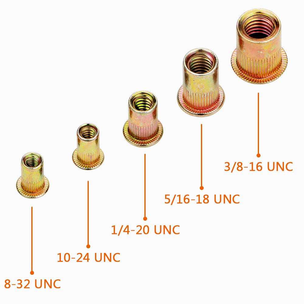 Lokman Rivet Nut 100 Pieces 1/4-20unc Carbon Steel Flat Head Rivnut Threaded Insert Nut,knurled Body - Zenithce