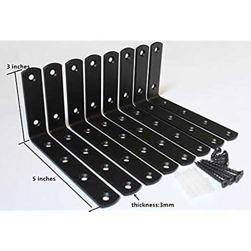 Mhmydz 4 Pcs Black Steel Heavy Duty’L’ Corner Brace Joint Angle Bracket Shelf Bracket Wall Hanging with Screws 125mmX75mm/5 InchX3 Inch Decorative Cor - Zenithce