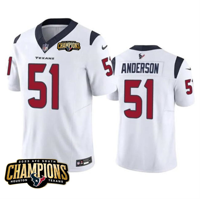Houston Texans #51 Will Anderson Jr. White 2023 F.U.S.E. AFC South Champions Patch Vapor Untouchable Limited Stitched Jersey - Zenithce