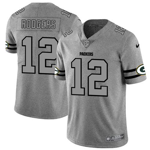 Green Bay Packers #12 Aaron Rodgers 2019 Gray Gridiron Team Logo Limited Stitched Jersey - Zenithce
