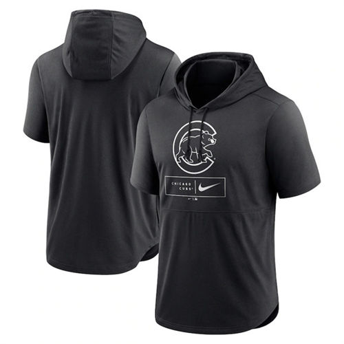 Chicago Cubs Black Short Sleeve Pullover Hoodie - Zenithce