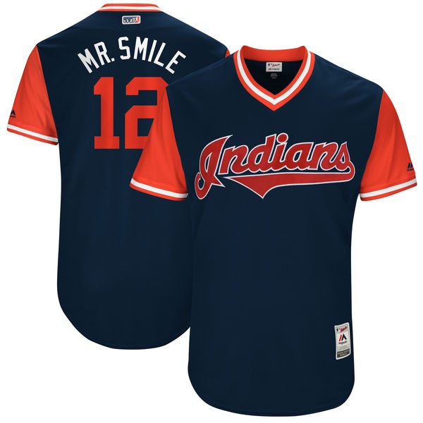 Cleveland Indians #12 Francisco Lindor 'Mr. Smile' Navy Red Cool Base Stitched Jersey - Zenithce