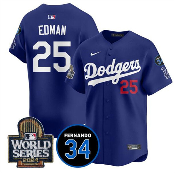 Los Angeles Dodgers #25 Tommy Edman Royal 2024 World Series With Fernando Memorial Patch Alternate Limited Stitched Jersey - Zenithce