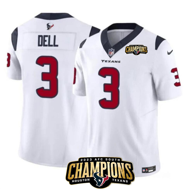 Houston Texans #3 Tank Dell White 2023 F.U.S.E. AFC South Champions Patch Vapor Untouchable Limited Stitched Jersey - Zenithce