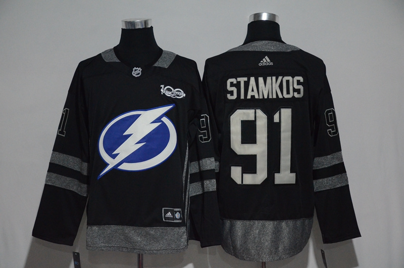 Tampa Bay Lightning #91 Steven Stamkos Black 1917-2017 100th Anniversary Stitched Jersey - Zenithce