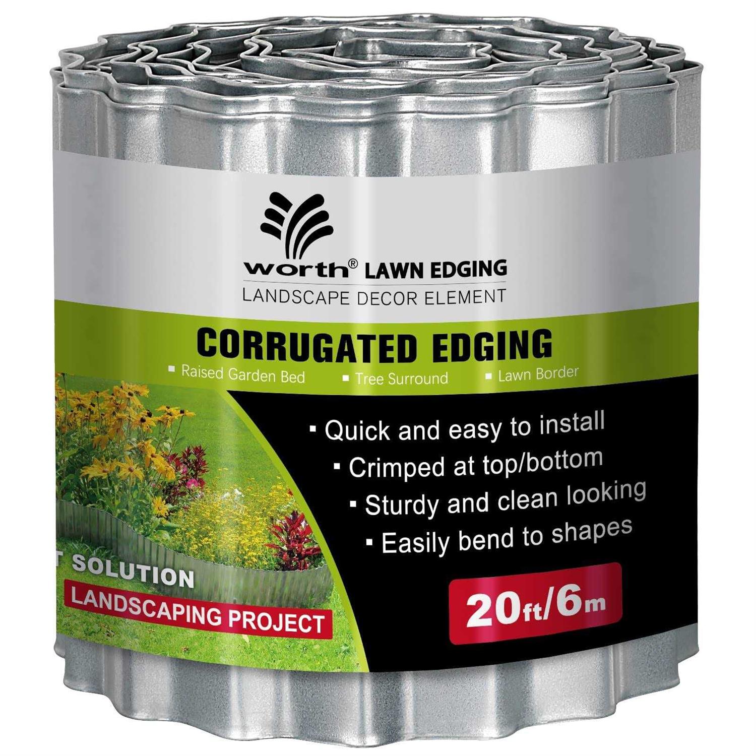 Worth Garden 20 ft. x 6 in. Galvanized Steel Corrugated Landscape Lawn Edging - Zenithce