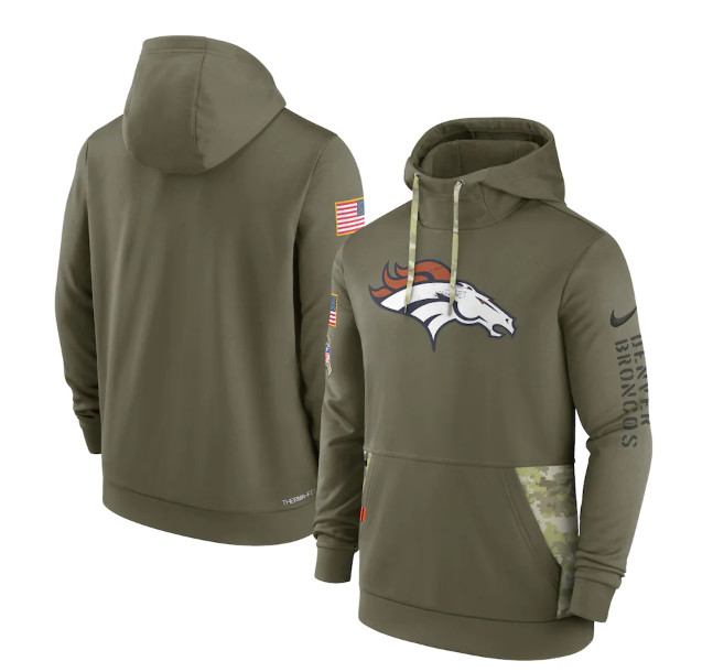 Denver Broncos 2022 Olive Salute To Service Therma Performance Pullover Hoodie - Zenithce