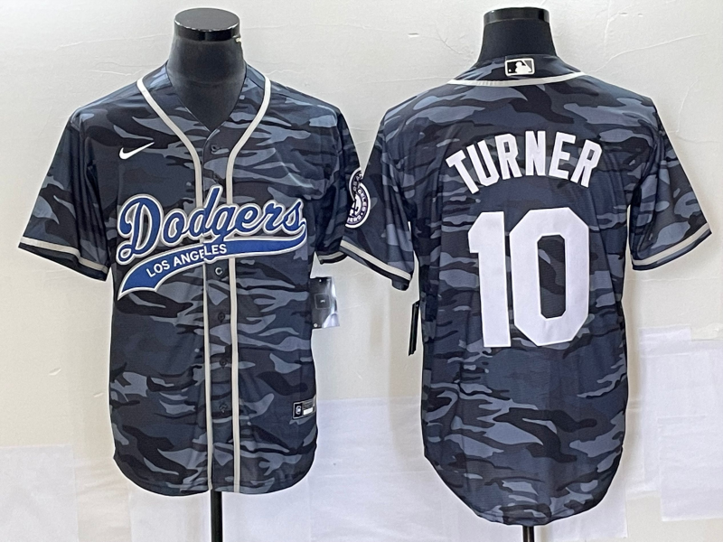 Los Angeles Dodgers #10 Justin Turner Gray Camo Cool Base With Patch Stitched Jersey - Zenithce
