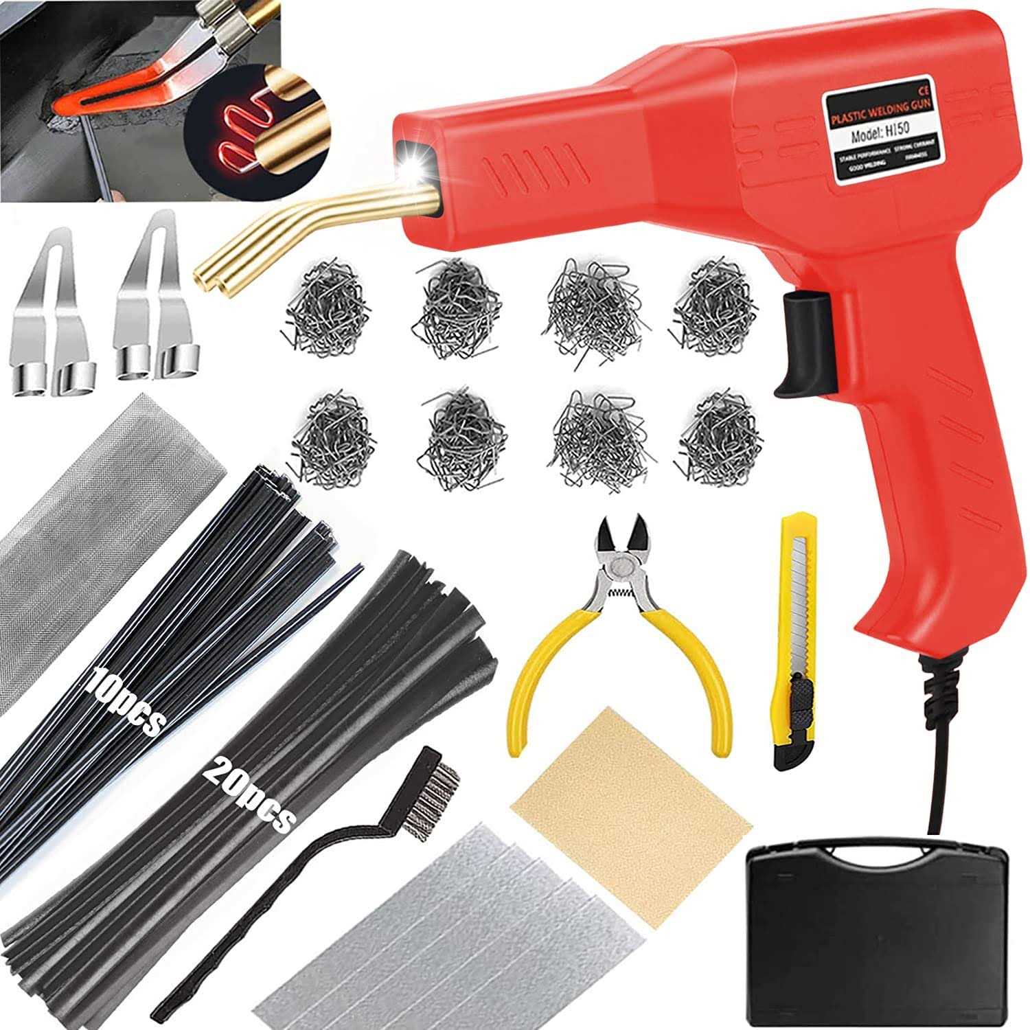 Upgraded 150W Plastic Welder Bumper Repair Kit,2-in-1 Plastic Welding Kit 800PCS Hot Staples & 30pcs Plastic Welding Rods,Hot Stapler Plastic Repair - Zenithce