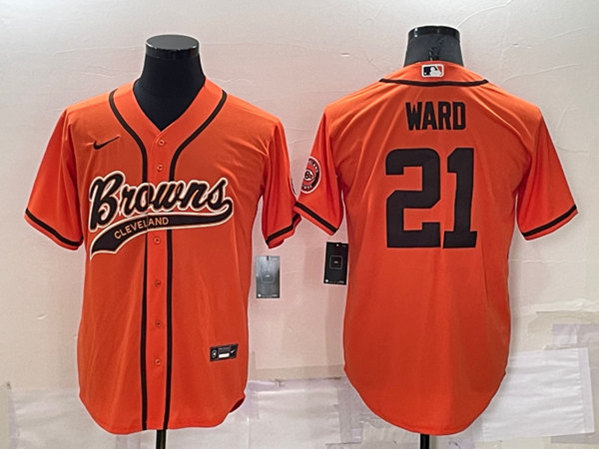 Cleveland Browns #21 Denzel Ward Orange Cool Base Stitched Baseball Jersey - Zenithce