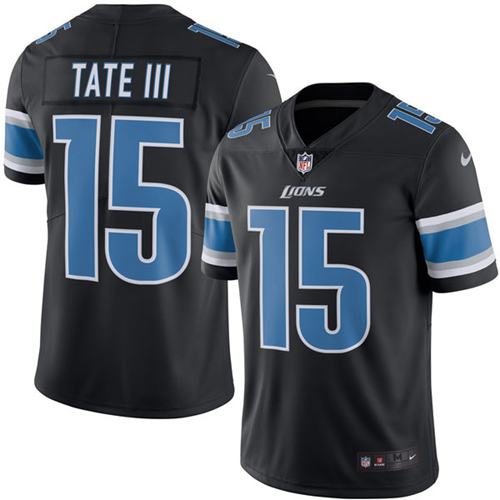 Lions #15 Golden Tate III Black Stitched Limited Rush Nike Jersey - Zenithce
