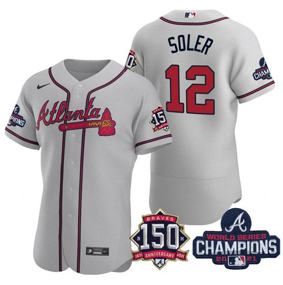 Atlanta Braves #12 Jorge Soler 2021 Gray World Series Champions With 150th Anniversary Flex Base Stitched Jersey - Zenithce