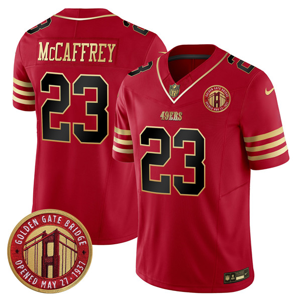 San Francisco 49ers #23 Christian McCaffrey Red F.U.S.E. Golden Gate Bridge Patch Balck Scarlet Vapor Limited Stitched Jersey - Zenithce