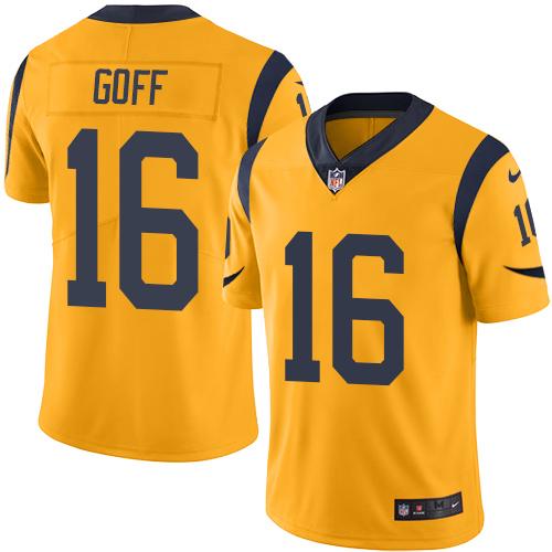 Rams #16 Jared Goff Gold Stitched Limited Rush Nike Jersey - Zenithce