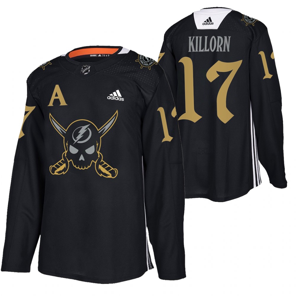 Tampa Bay Lightning #17 Alex Killorn Gasparilla Inspired Pirate-Themed Warmup Black Stitched Jersey - Zenithce