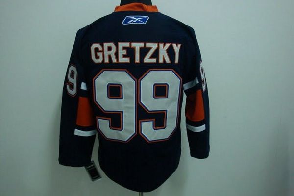 Mitchell Ness Oilers #99 Wayne Gretzky Dark Blue Stitched Throwback Jersey - Zenithce