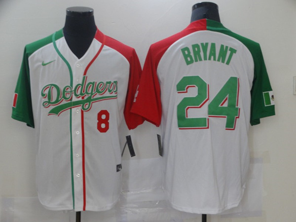 Los Angeles Dodgers Front #8 Back #24 Kobe Bryant White Green Stitched Jersey - Zenithce
