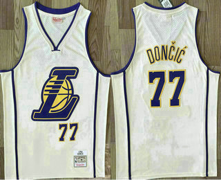 Los Angeles Lakers #77 Luka Doncic Cream Throwback Swingman Jersey - Zenithce