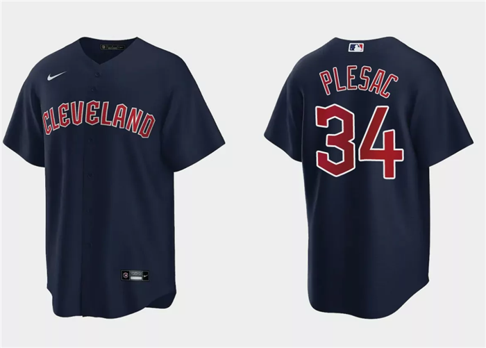 Cleveland Guardians #34 Zach Plesac Navy Cool Base Stitched Jersey - Zenithce