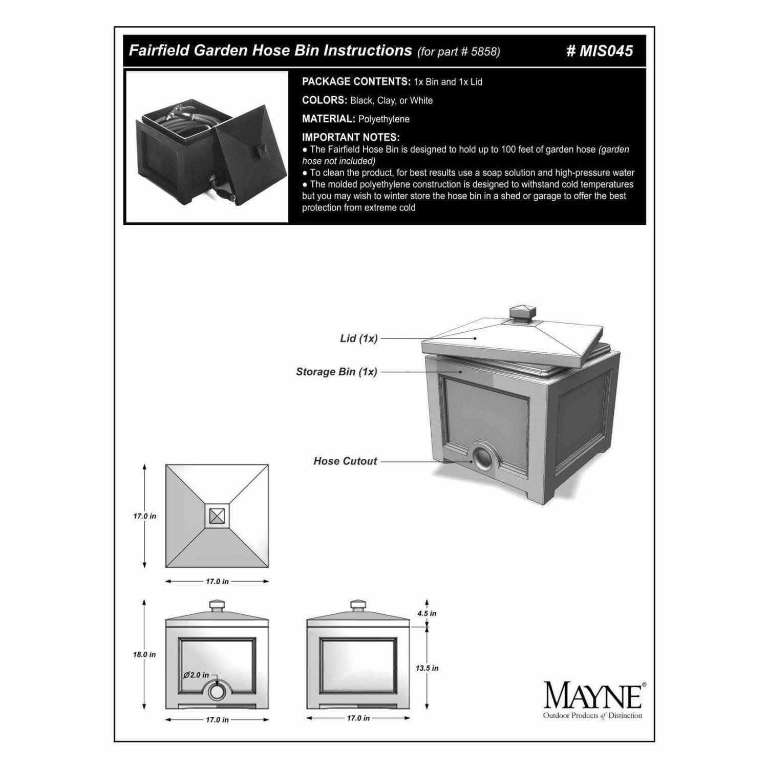 Mayne Fairfield Garden Hose Bin - Zenithce