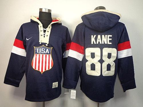 Team USA Olympics #88 Patrick Kane Navy Blue Sawyer Hooded Sweatshirt Stitched Jersey - Zenithce