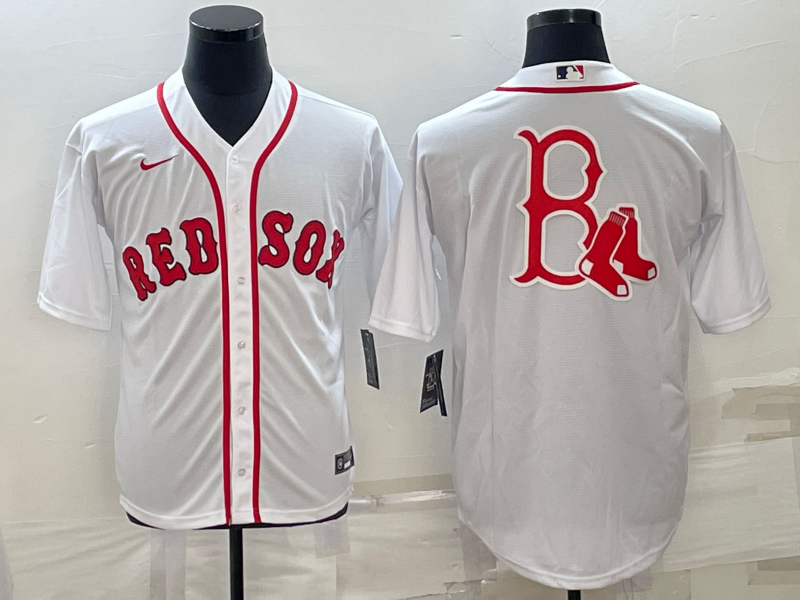 Boston Red Sox White Team Big Logo Cool Base Stitched Jersey - Zenithce