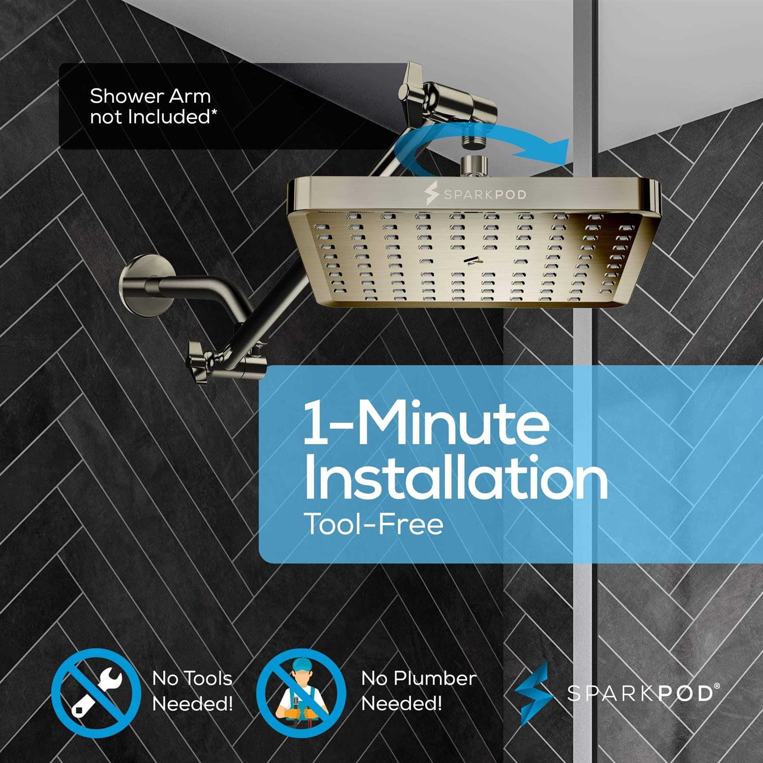 SparkPod Shower Head High Pressure Rain Luxury Modern Look Tool-less 1-min - Zenithce