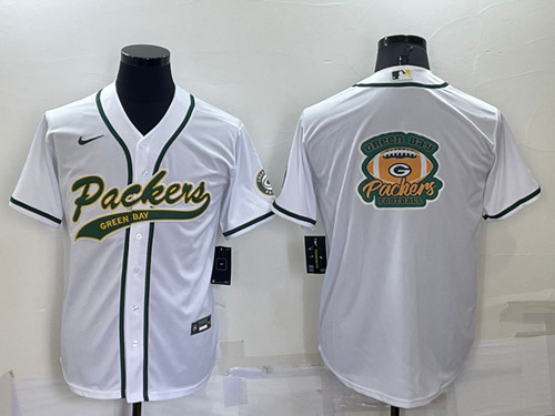 Green Bay Packers White Team Big Logo With Patch Cool Base Stitched Baseball Jersey - Zenithce