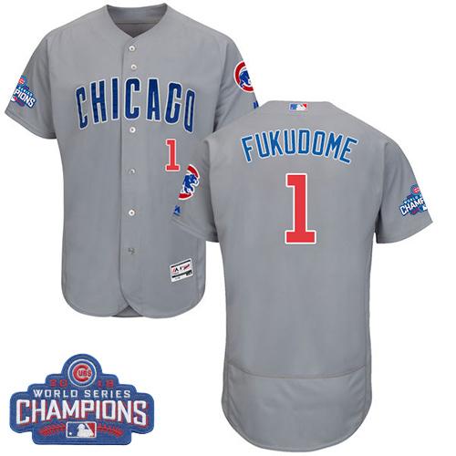 Cubs #1 Kosuke Fukudome Grey Flexbase Authentic Collection Road 2016 World Series Champions Stitched Jersey - Zenithce