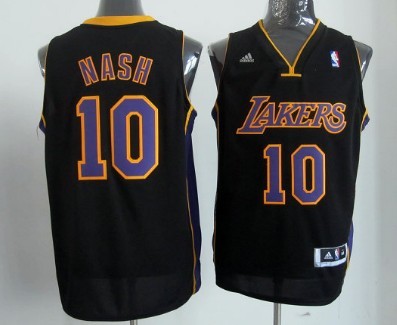 Los Angeles Lakers #10 Steve Nash Revolution 30 Swingman Black With Purple Jersey - Zenithce