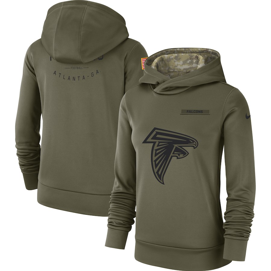 Women's Atlanta Falcons Olive Salute To Service Team Logo Performance Pullover NFL Hoodie - Zenithce