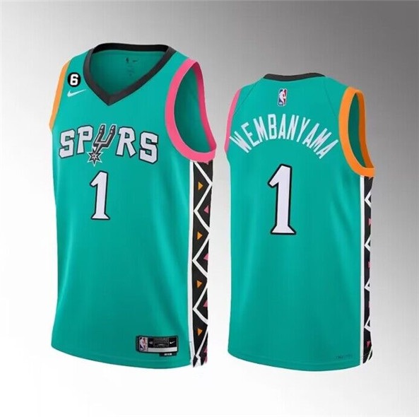 San Antonio Spurs #1 Victor Wembanyama Teal 2022-23 City Edition Swingman With NO.6 Patch Stitched Jersey - Zenithce