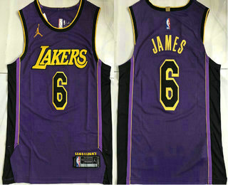 Los Angeles Lakers #6 LeBron James Purple 2022 Jordan AU Stitched Jersey - Zenithce
