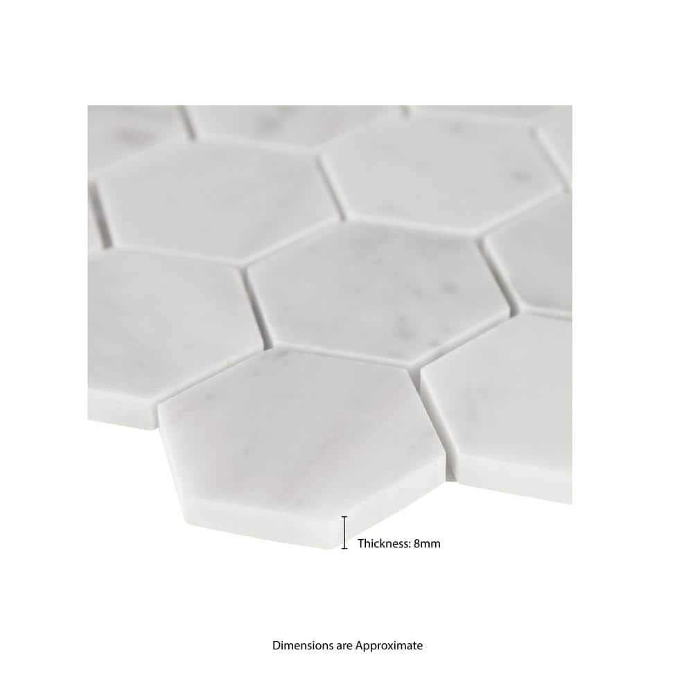 MSI Carrara White Hexagon 11.75 in. x 12 in. x 8mm Honed Marble Mesh-Mounted Mosaic Tile - Zenithce