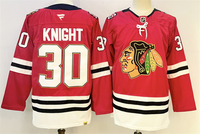 Chicago Blackhawks #30 Spencer Knight Red 2025 Home 100th Anniversary Stitched Jersey - Zenithce