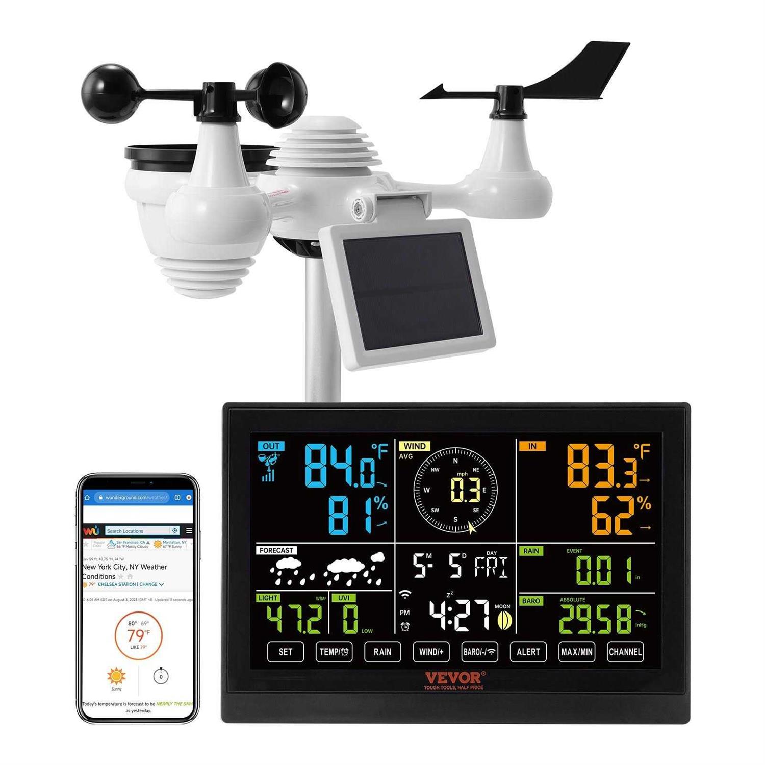 VEVOR 7-in-1 Wi-Fi Weather Station 7.5 in Color Display - Zenithce