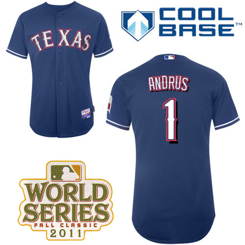 Rangers #1 Elvis Andrus Blue Cool Base 2011 World Series Patch Stitched Jersey - Zenithce