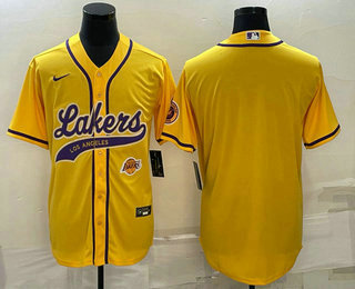 Los Angeles Lakers Blank Yellow With Patch Cool Base Stitched Baseball Jersey - Zenithce
