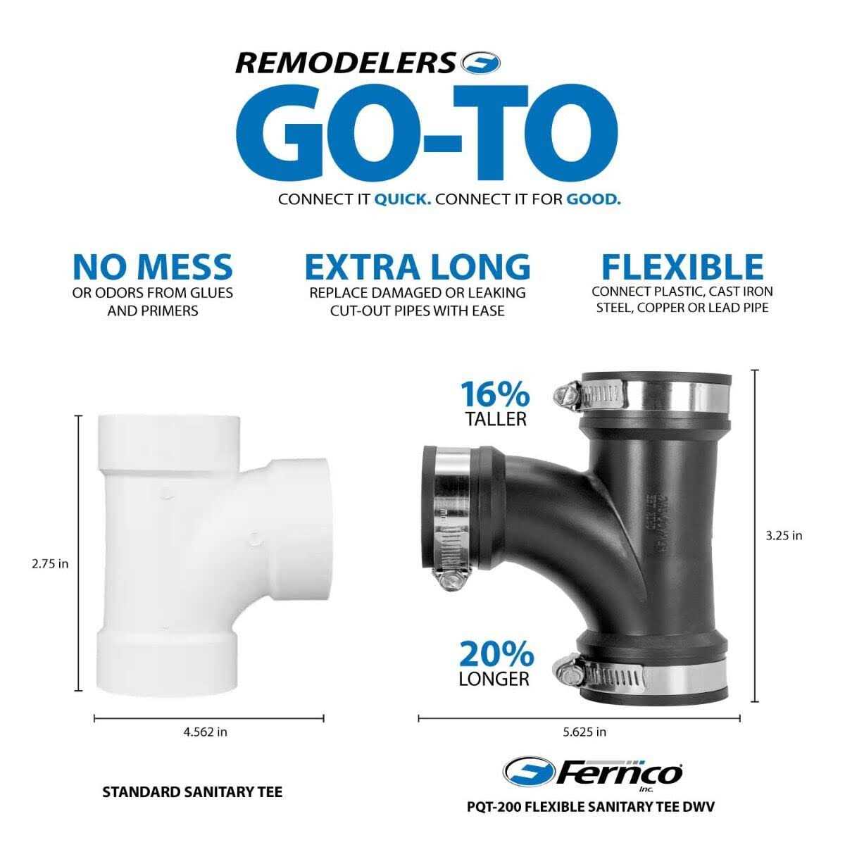 Fernco Flexible PVC Tee Reducer Bushing for DWV Cast Iron, Steel and Plastic Pipe Connections - Zenithce
