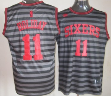 Philadelphia 76ers #11 Jrue Holiday Gray With Black Pinstripe Jersey - Zenithce