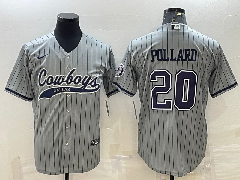 Dallas Cowboys #20 Tony Pollard Gray With Patch Cool Base Stitched Baseball Jersey - Zenithce